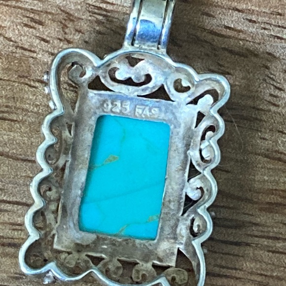 Genuine Turquoise Set in Sterling Silver Pendant - Picture 5 of 6